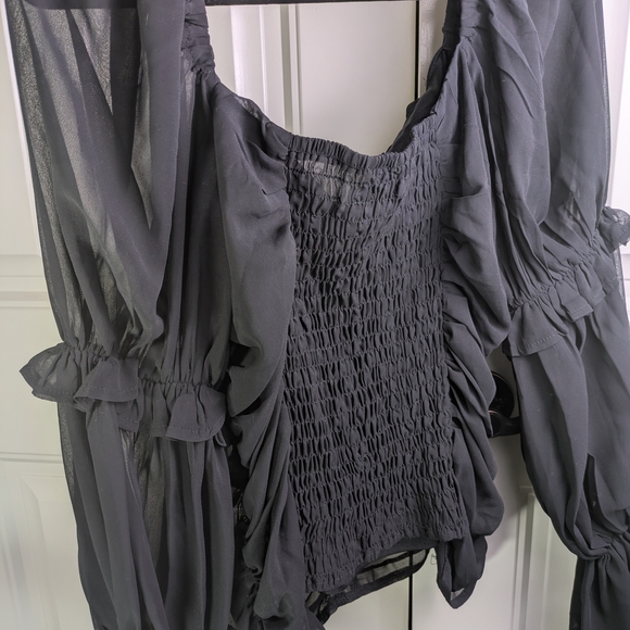 Nasty Gal Black Sheer Ruched Blouse - Picture 7 of 10